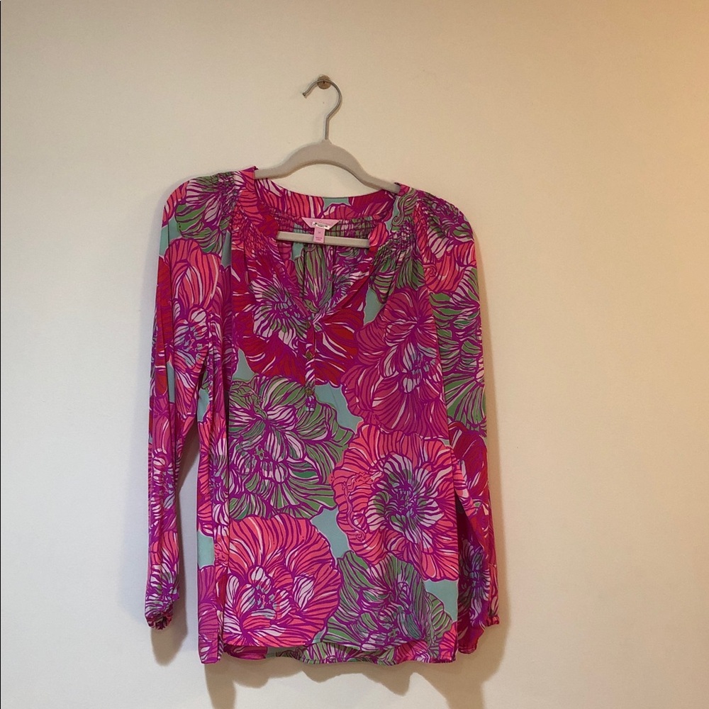 Lilly Pulitzer Pink and Green Floral Blouse